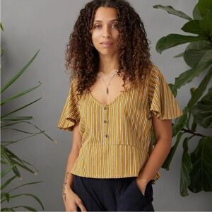 Known Supply Women’s LEONORA TOP STRIPE Flutter Sleeve Top 100% Organic Cotton